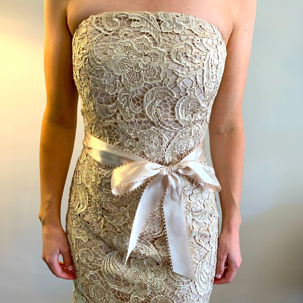 Cache gold/beige strapless dress